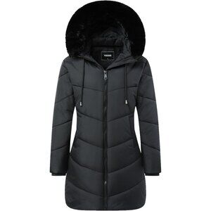 Women's Winter Warm Hood Down Coat Puffer Jacket Black Windproof Detachable